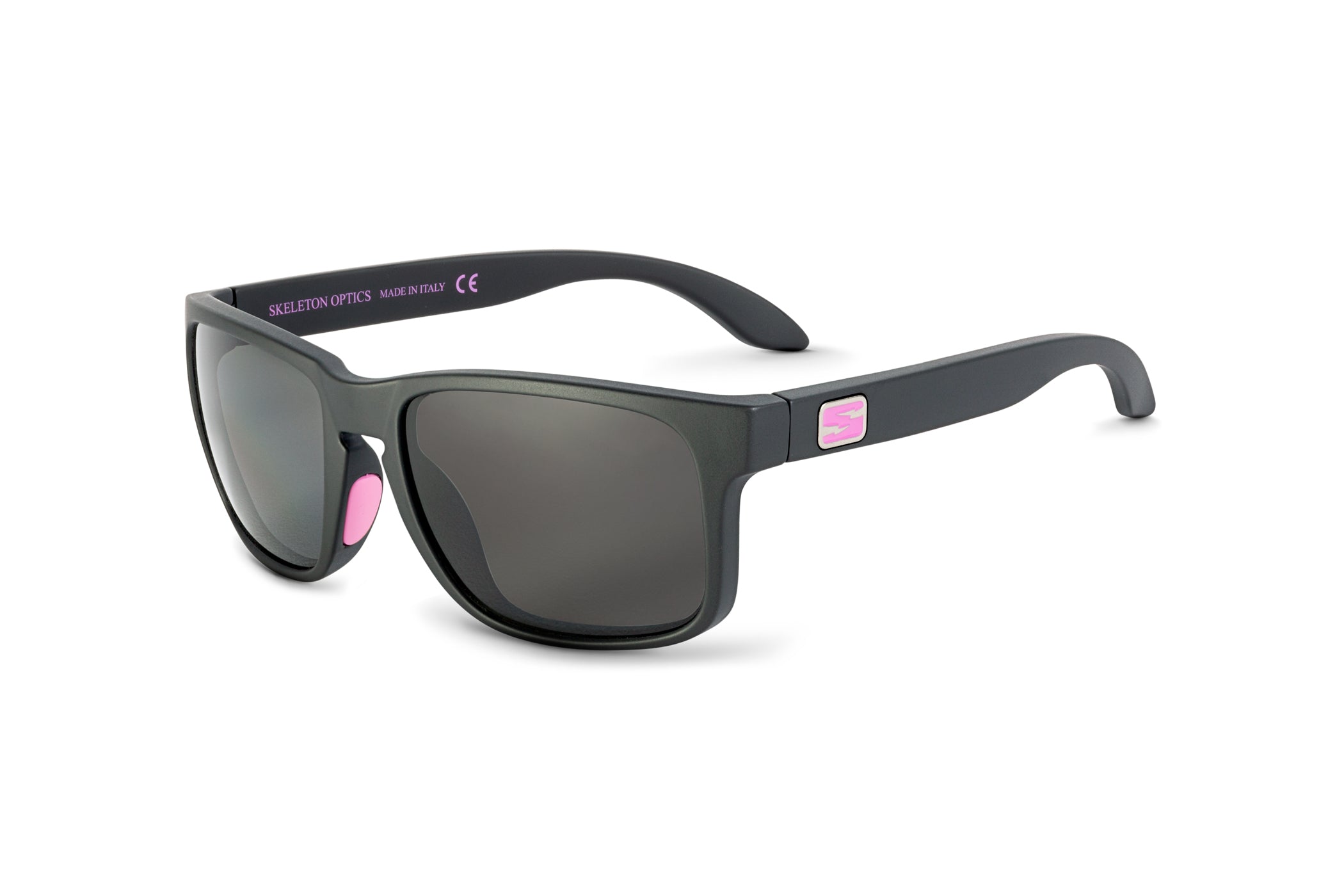 Matte Black Sunglasses with Breast Cancer Pink Logo on temple